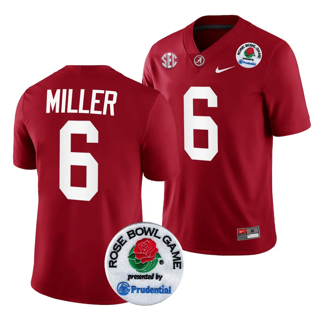 Men's Alabama Crimson Tide Jam Miller #6 Crimson 2024 Rose Bowl Playoff NCAA College Football Jersey